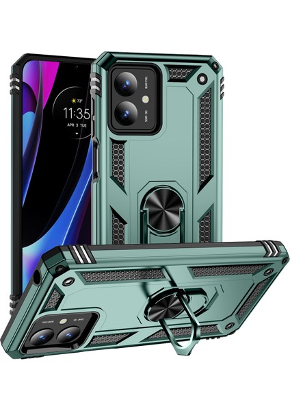 Motorola Moto G14 Için Halka Tutuculu Çift Katmanlı Telefon Kılıfı - Yeşil (Yurt Dışından)