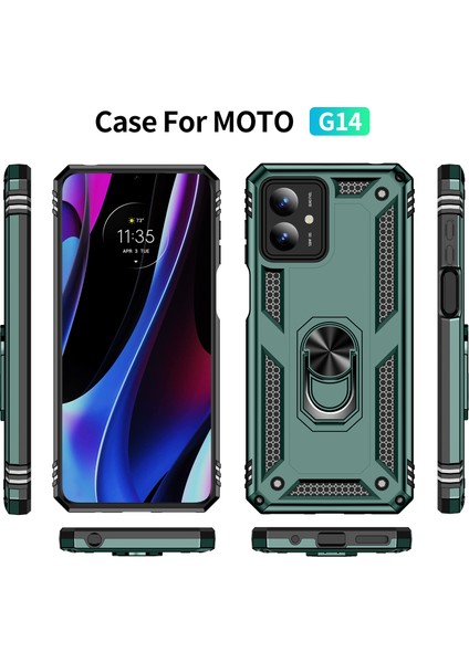 Motorola Moto G14 Için Halka Tutuculu Çift Katmanlı Telefon Kılıfı - Yeşil (Yurt Dışından) fiyatları