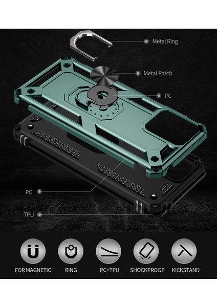 Motorola Moto G14 Için Halka Tutuculu Çift Katmanlı Telefon Kılıfı - Yeşil (Yurt Dışından) fırsatları