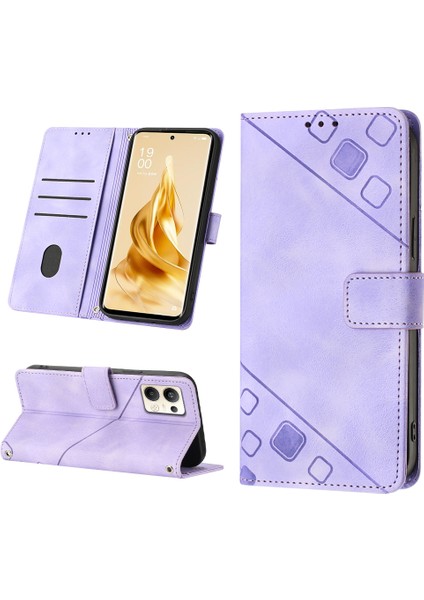 Oppo Reno9 Pro+ Için Kabartmalı Deri Cüzdan Stand Telefon Kılıfı - Mor (Yurt Dışından)