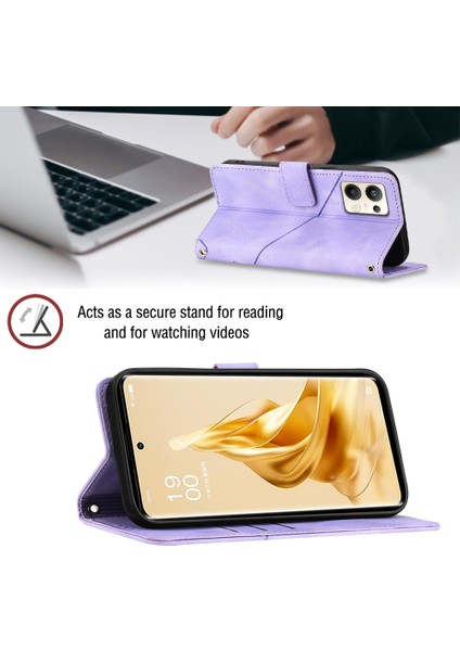 Oppo Reno9 Pro+ Için Kabartmalı Deri Cüzdan Stand Telefon Kılıfı - Mor (Yurt Dışından) indirimleri