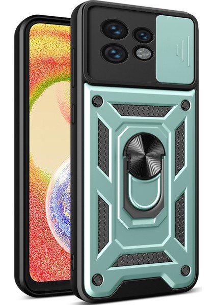 Motorola Edge 40 Pro Için Halka Ayaklı ve Kayar Kamera Kapaklı Telefon Kılıf - Yeşil (Yurt Dışından)