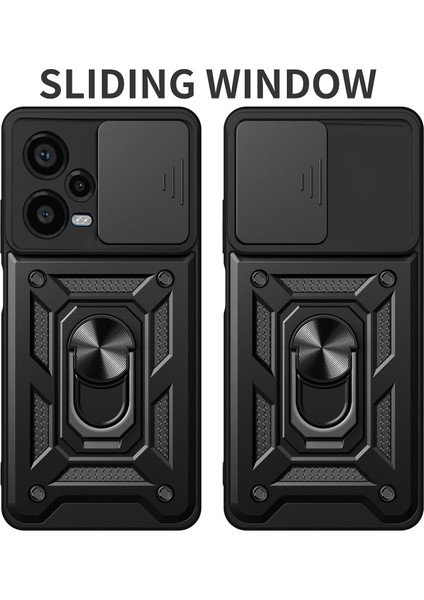 Xiaomi Redmi Note 12 Pro+ Için Halka Ayaklı ve Kayar Kamera Kapaklı Telefon Kılıf - Kırmızı (Yurt Dışından) fiyatları