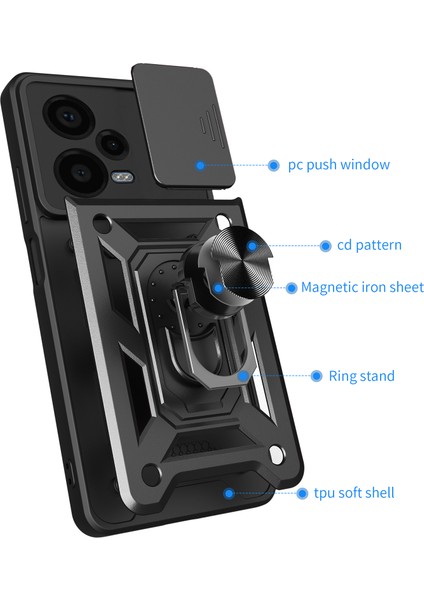 Xiaomi Redmi Note 12 Pro+ Için Halka Ayaklı ve Kayar Kamera Kapaklı Telefon Kılıf - Kırmızı (Yurt Dışından) fırsatları