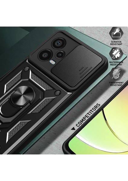 Xiaomi Redmi Note 12 Pro+ Için Halka Ayaklı ve Kayar Kamera Kapaklı Telefon Kılıf - Kırmızı (Yurt Dışından) indirimleri