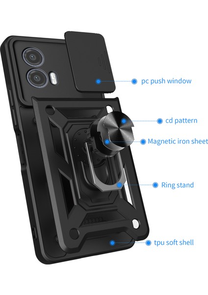 Motorola Moto G53 Için Halka Ayaklı ve Kayar Kamera Kapaklı Telefon Kılıf - Kırmızı (Yurt Dışından) fırsatları
