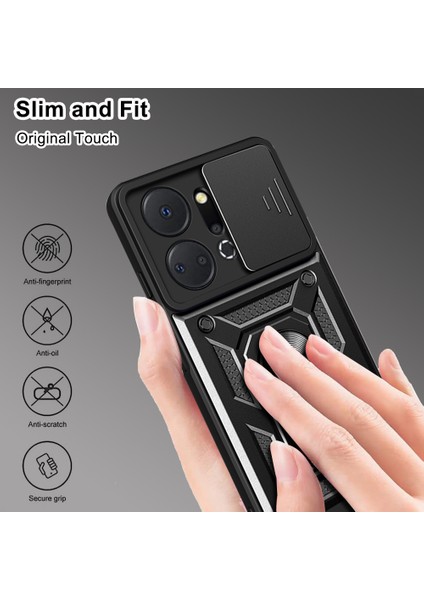 Honor X7A Için Halka Ayaklı ve Kayar Kamera Kapaklı Telefon Kılıf - Yeşil (Yurt Dışından) fiyatları