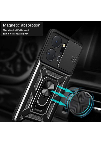 Honor X7A Için Halka Ayaklı ve Kayar Kamera Kapaklı Telefon Kılıf - Yeşil (Yurt Dışından) modelleri