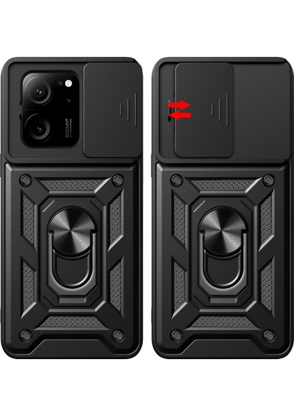 Xiaomi 13T / 13T Pro / Redmi K60 Ultra Için Halka Ayaklı ve Kayar Kamera Kapaklı Telefon Kılıf - Altın (Yurt Dışından) fiyatları