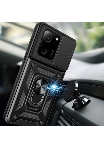 Xiaomi 13T / 13T Pro / Redmi K60 Ultra Için Halka Ayaklı ve Kayar Kamera Kapaklı Telefon Kılıf - Altın (Yurt Dışından) modelleri