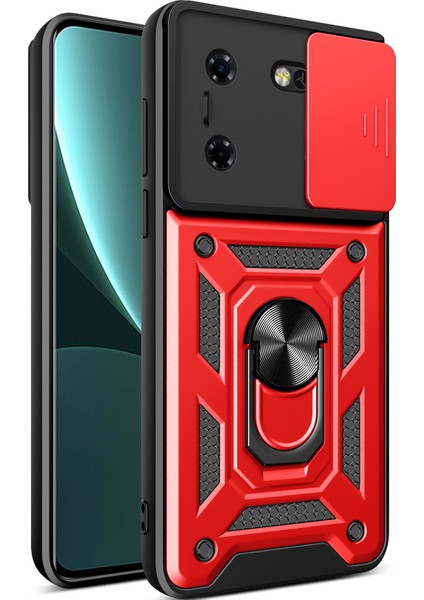 Tecno Pova 5 Için Halka Ayaklı ve Kayar Kamera Kapaklı Telefon Kılıf - Kırmızı (Yurt Dışından)