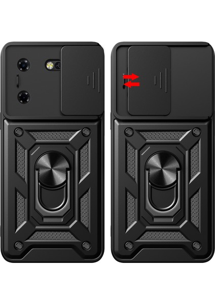 Tecno Pova 5 Için Halka Ayaklı ve Kayar Kamera Kapaklı Telefon Kılıf - Kırmızı (Yurt Dışından) fiyatları