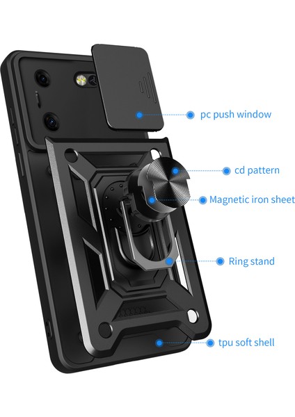 Tecno Pova 5 Için Halka Ayaklı ve Kayar Kamera Kapaklı Telefon Kılıf - Kırmızı (Yurt Dışından) fırsatları