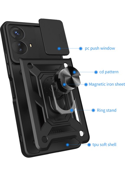 Motorola Moto G73 Için Halka Ayaklı ve Kayar Kamera Kapaklı Telefon Kılıf - Kırmızı (Yurt Dışından) fırsatları