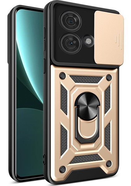 Motorola Edge 40 Neo Için Halka Ayaklı ve Kayar Kamera Kapaklı Telefon Kılıf - Altın (Yurt Dışından)