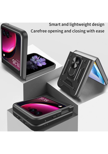 Motorola Razr 40 Ultra Için Halka Ayaklı ve Kayar Kamera Kapaklı Telefon Kılıf - Altın (Yurt Dışından) fiyatları