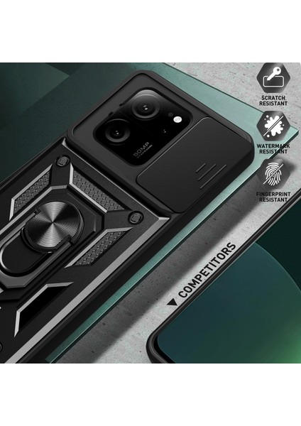 Xiaomi 13T / 13T Pro / Redmi K60 Ultra Için Halka Ayaklı ve Kayar Kamera Kapaklı Telefon Kılıf - Kırmızı (Yurt Dışından) indirimleri