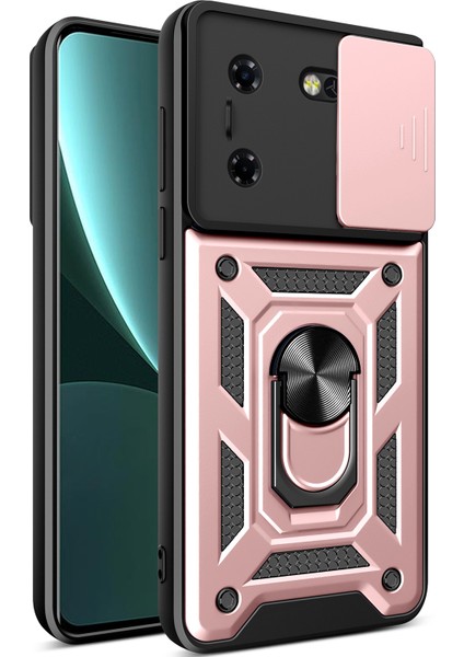 Tecno Pova 5 Için Halka Ayaklı ve Kayar Kamera Kapaklı Telefon Kılıf - Rose Gold (Yurt Dışından)