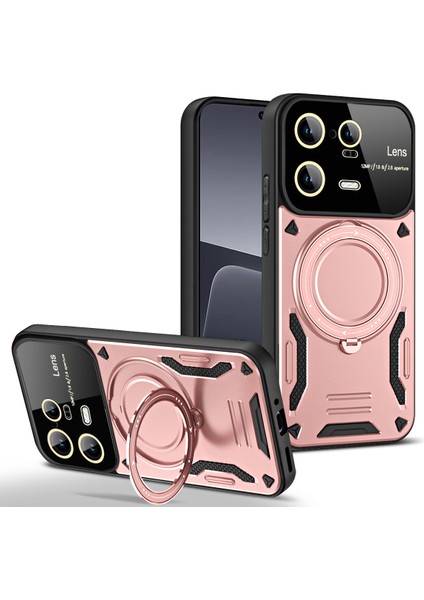 Xiaomi 13 Için Çift Katmanlı Manyetik Halka Lens Standı Telefon Kılıfı - Rose Gold (Yurt Dışından)