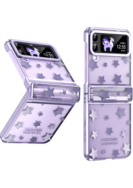 Samsung Galaxy Z Flip 4 5g Için Sert Pc Şeffaf Yıldız Telefon Kılıfı Menteşe Korumalı Mor (Yurt Dışından)
