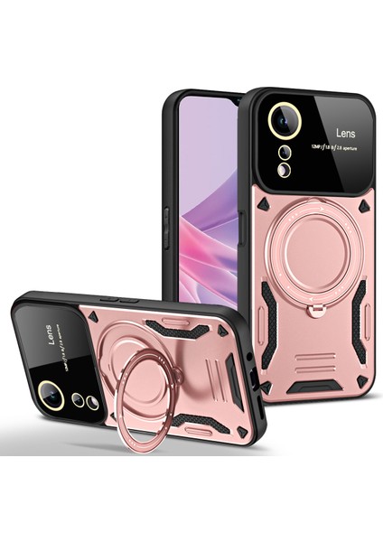 Oppo A78 5g/ A58 5g Için Çift Katmanlı Manyetik Halka Lens Standı Telefon Kılıfı - Rose Gold (Yurt Dışından)