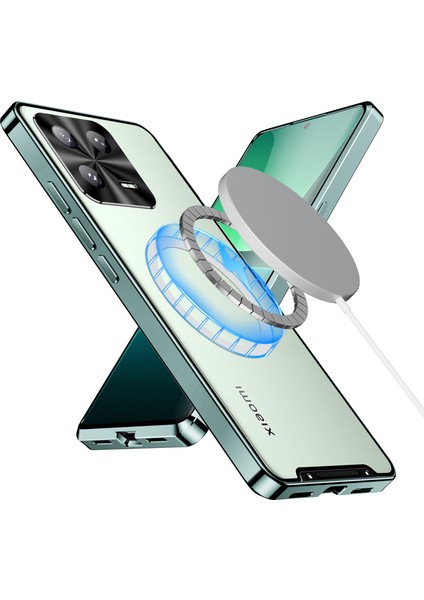 Xiaomi 13 Için Metal Pc Arka Lens Koruma Manyetik Kablosuz Şarj Cihazı Telefon Kılıfı Yeşil (Yurt Dışından)