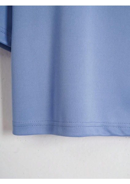 Kadın Oversize Bisiklet Yaka Düz Crop T-shirt - MAVİ modelleri