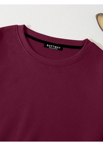 Kadın Basic Crop Içi Polarlı Oversize Sweatshirt - Bordo