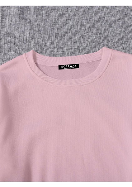 Kadın Basic Crop İçi Polarlı Oversize Sweatshirt – Pembe modelleri