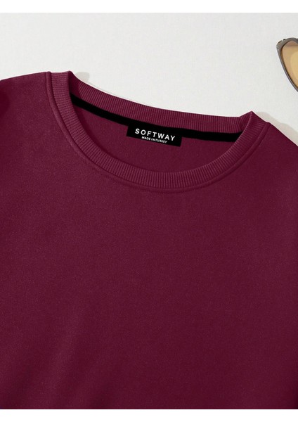 Kadın Basic Crop İçi Polarlı Oversize Sweatshirt – Bordo modelleri