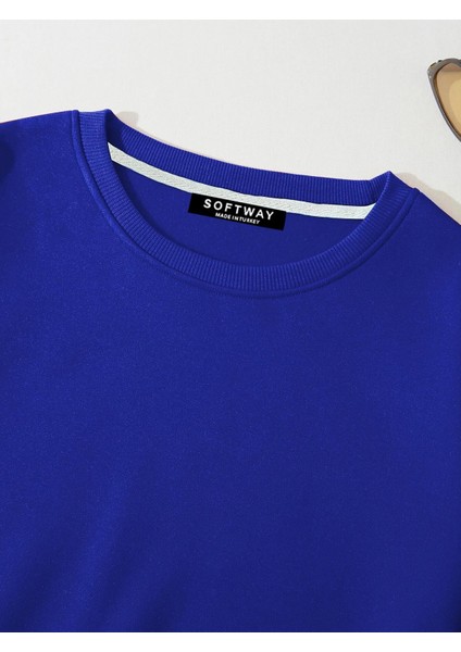 Kadın Basic Crop İçi Polarlı Oversize Sweatshirt – Saks Mavisi modelleri