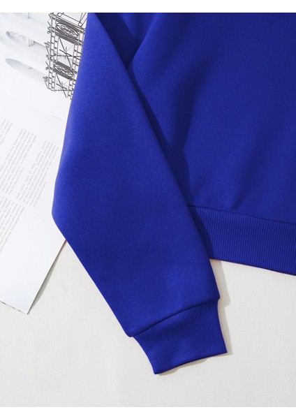 Kadın Basic Crop İçi Polarlı Oversize Sweatshirt – Saks Mavisi fırsatları