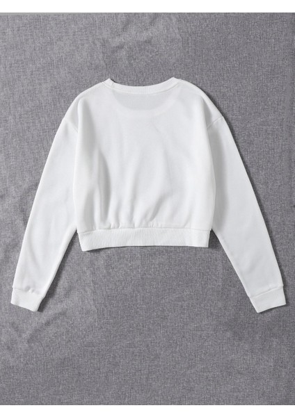 Kadın Basic Crop Içi Polarlı Oversize Sweatshirt - Ekru