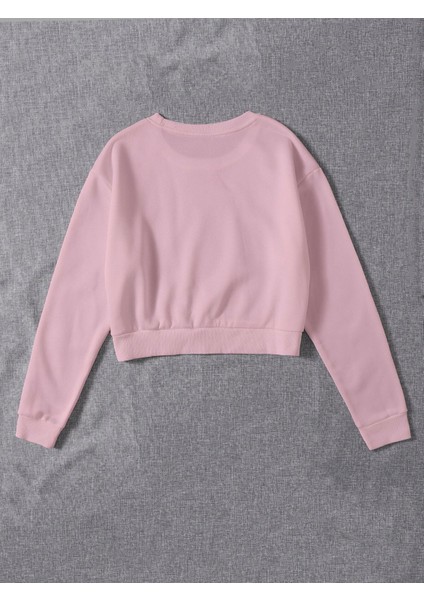 Kadın Basic Crop Içi Polarlı Oversize Sweatshirt - Pembe