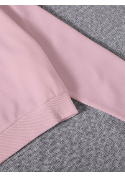 Kadın Basic Crop Içi Polarlı Oversize Sweatshirt - Pembe