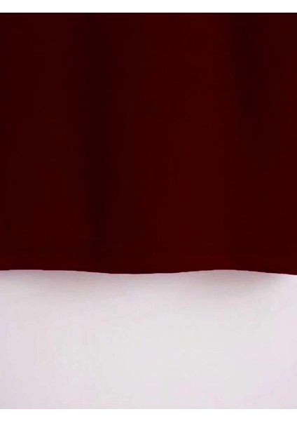 Kadın Oversize Bisiklet Yaka Düz Crop T-Shirt - Bordo modelleri