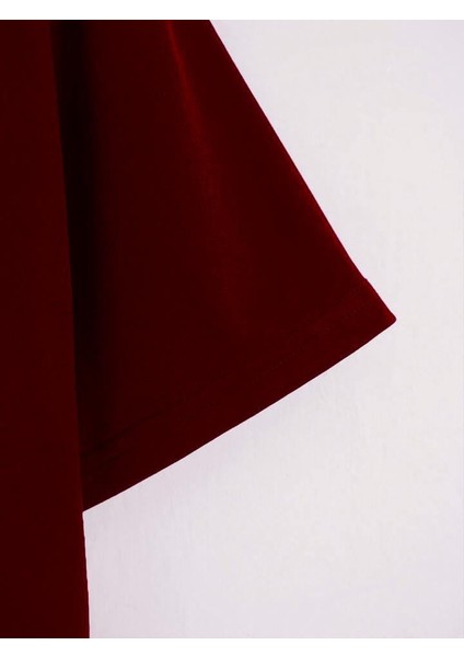 Kadın Oversize Bisiklet Yaka Düz Crop T-Shirt - Bordo fırsatları