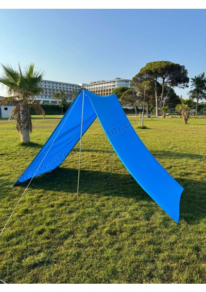 Pratik Kamp Gölgeliği ve Plaj Şemsiyesi 1.5m x 5m Su Itici Oxfort Kumaş (Mavi Renk)
