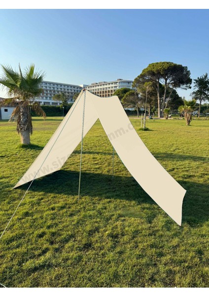Pratik Kamp Gölgeliği ve Plaj Şemsiyesi 1.5m x 5m Su Itici Oxfort Kumaş (Krem Renk)