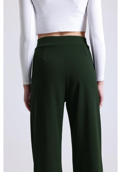 Kadın Wide Leg Likralı Cırt Kapamalı Lastikli Palazzo Pantolon - Haki indirimleri