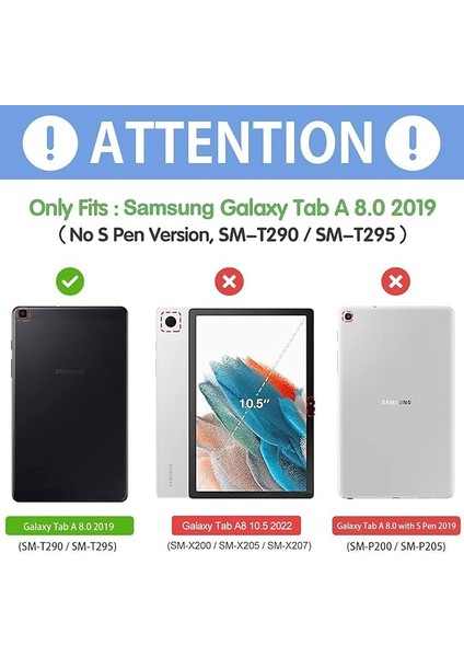 Samsung Galaxy Tab A 8.0 (2019) Yatay Standlı Güçlü Mıknatıslı Uyku Modlu Hardback Smart Kılıf T290