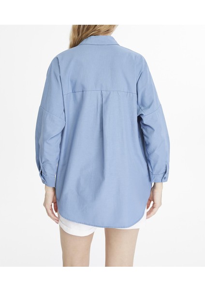 Kadın Oversize Uzun Basic Gömlek - Indigo modelleri