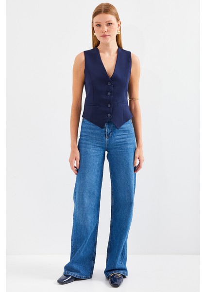 6796 Kısa Dokuma Yelek - Lacivert modelleri