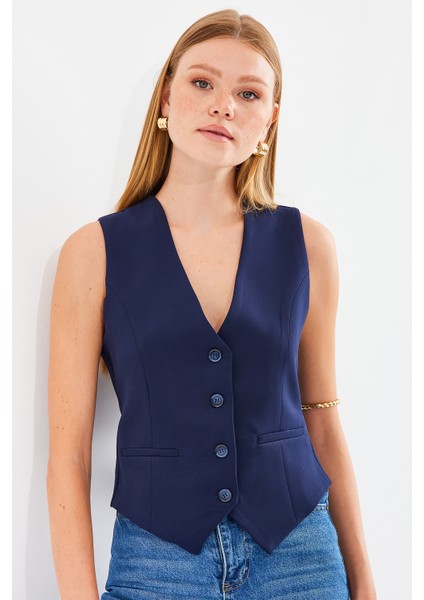 6796 Kısa Dokuma Yelek - Lacivert indirimleri