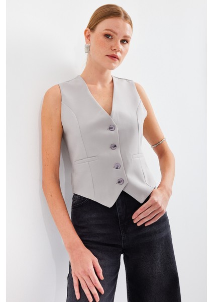 6796 Kısa Dokuma Yelek - Gri modelleri