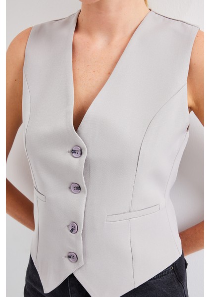 6796 Kısa Dokuma Yelek - Gri indirimleri