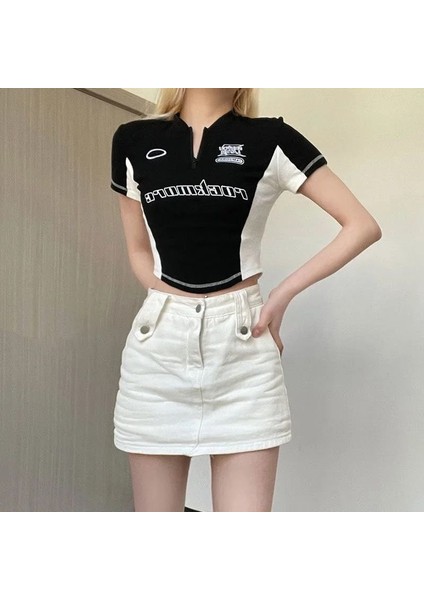 Y2K Rock More Zip Fermuarlı Siyah Crop S - Siyah modelleri