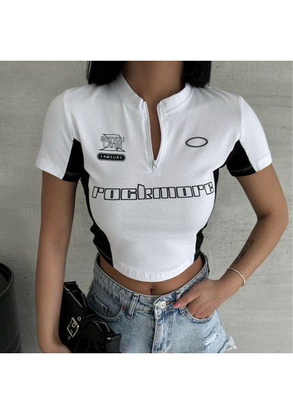 Y2K Rock More Zip Fermuarlı Siyah Crop S - Siyah indirimleri