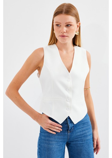 6796 Kısa Dokuma Yelek - Ekru fiyatları