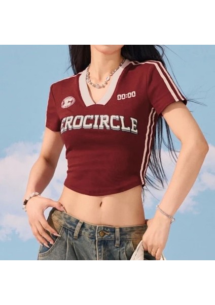 Vintage Zerocircle Baskılı Y2K Crop M - Beyaz